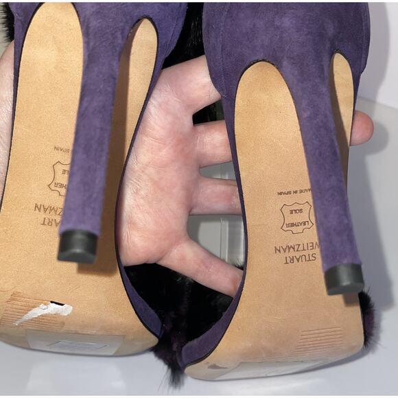 Stuart Weitzman Shoes Womens Size 8.5 Purple Fur Suede High Heel Sandals Strap - Picture 13 of 16